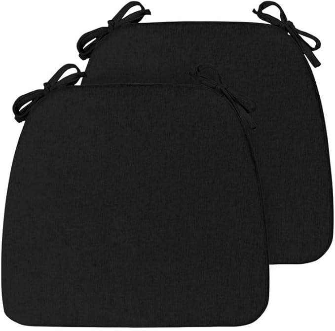 Chair Cushions Set of 2, D-Shaped Seat Cushion for Chair, Non Slip Chair Pads with Ties, 17" x 16" x 2", 40D Foam, Removable Washable Cover, Seat Cushions for Kitchen Chairs, Black