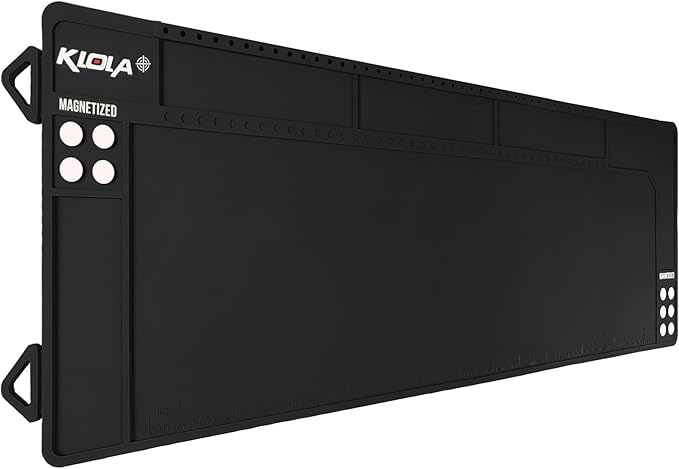 Klola Rifle Shotgun Cleaning Mat - Large Magnetic Gun Mat with Organizer Parts Tray, Anti-Slip Workbench Cleaning Pad, Inch Ruler