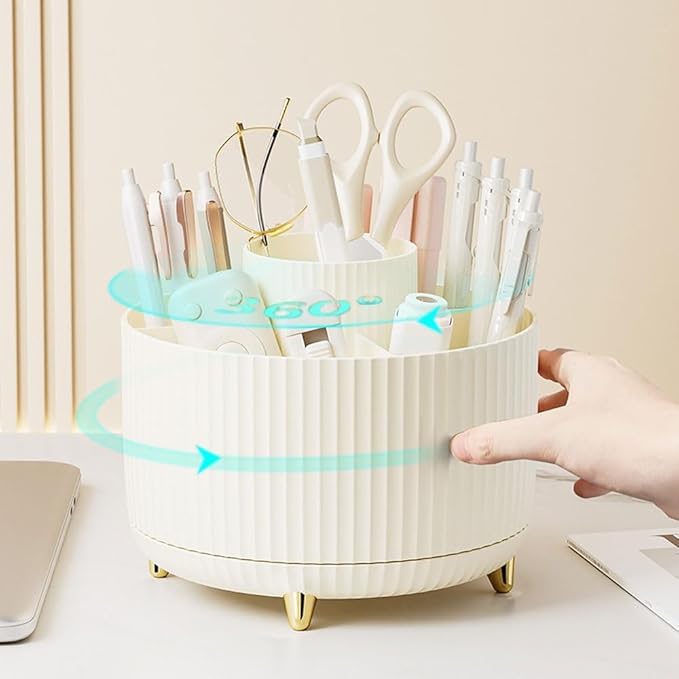 Gawsey Silver Desk Organizers and Accessories Set with 360-Degree Rotating Pen Holder, Acrylic Stapler, Tape Holder, Staple Remover, Binder/Paper Clips Kit, Scissor and 1 Box of Staples