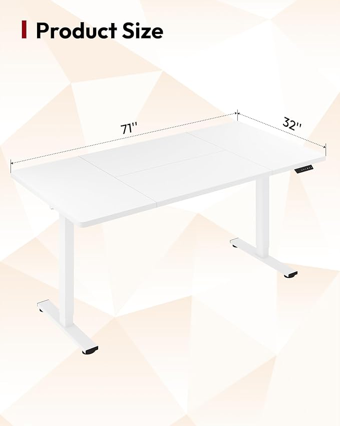 SANODESK Electric Standing Desk 71 x 32 Inches, Height Adjustable Sit Stand with Large Splice Board Desktop for Home Office, Computer Workstations，Memory Ergonomic Computer Desk, White Frame/White Top