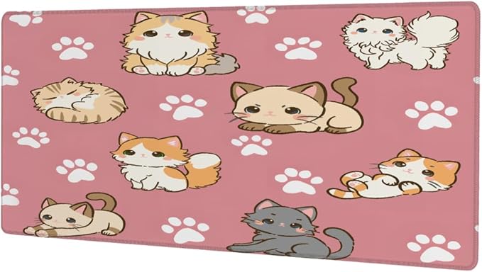 Large Mouse Pad Cute Animal Cat Non-Slip Rubber Long Gaming Desk Mat Big Computer Keyboard Mousepad Waterproof Protector Wristing Pad for Gaming Office Home Decorative 31.5 X 11.8 Inch