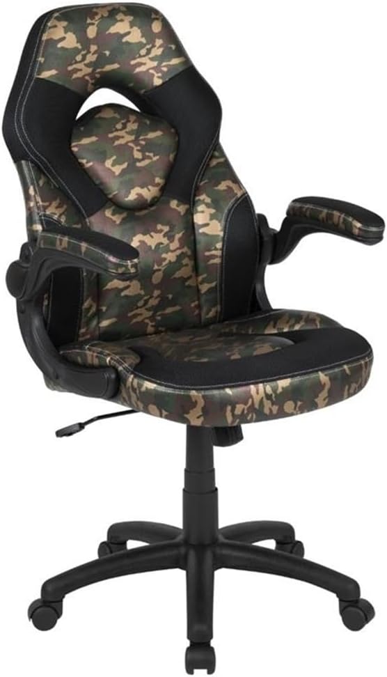 BOWERY HILL 2 Piece Z-Frame Gaming Desk Set, 51.5" W Black Laminate Desk with Red Frame, High Back Ergonomic Chair, Camouflage Mesh Inserts, Cup Holder and Headset Hook, Contemporary Style