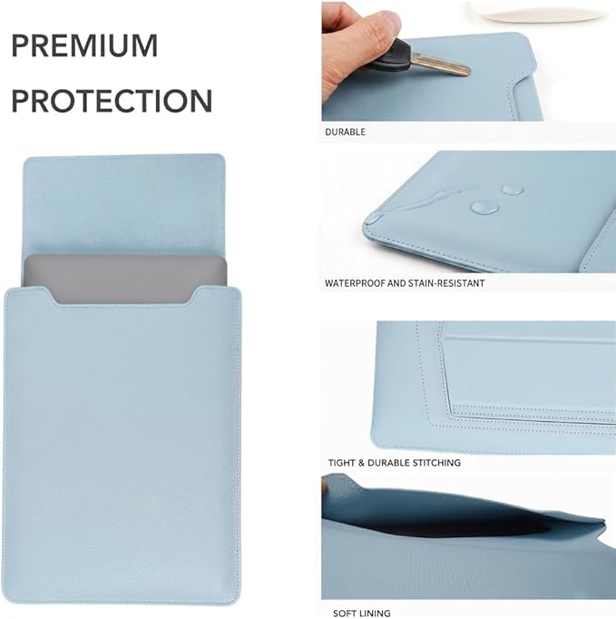 13 Inch Laptop Sleeve for Mac NEO, Precision-Fit Leather Case with Stand and Mouse Pad, Slim Protective Computer Sleeve with Accessory Pouch, Soft Lining(Sky Blue, 13 Inch)