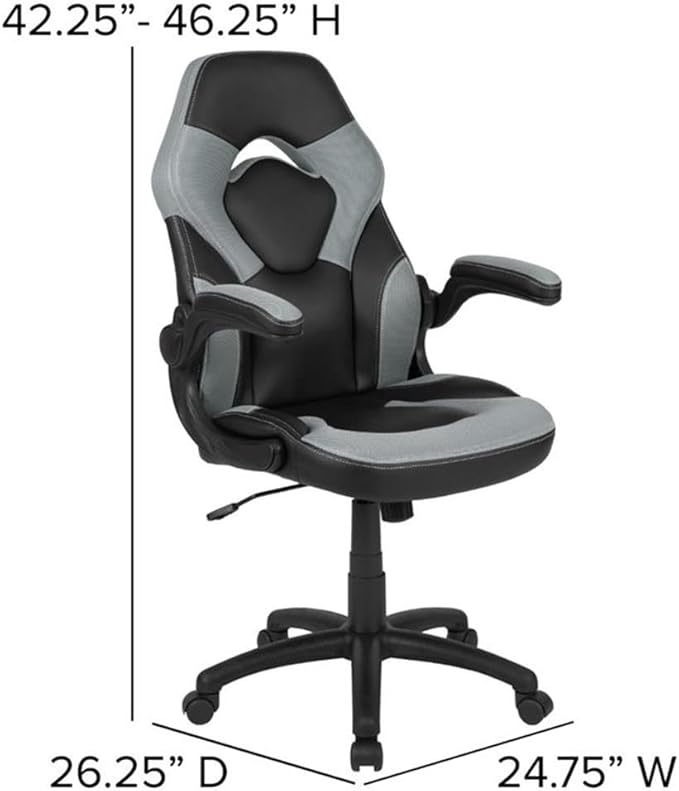 BOWERY HILL 2 Piece Z-Frame Gaming Desk Set, 51.5" W Desk with Black Laminate Top, Red Frame, Cup Holder, Headset Hook, Ergonomic Adjustable Chair, Gray Mesh Inserts, Contemporary Style for Gamers