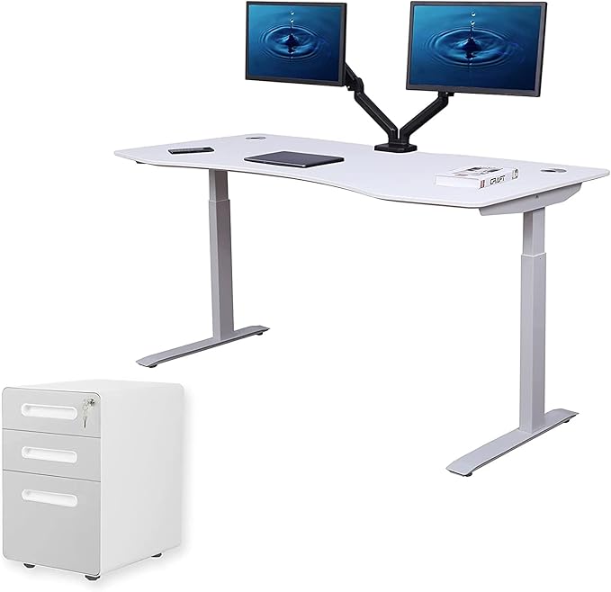 ApexDesk 60" Elite Height Adjustable Desk w/Cabinet Bundle (White Desk/White Cabinet)