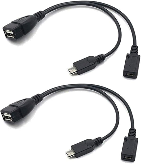 2-in-1 Micro USB to USB Adapter (OTG Cable + Power Cable) for Fire Stick, PlayStation Classic and More - 2 Pack