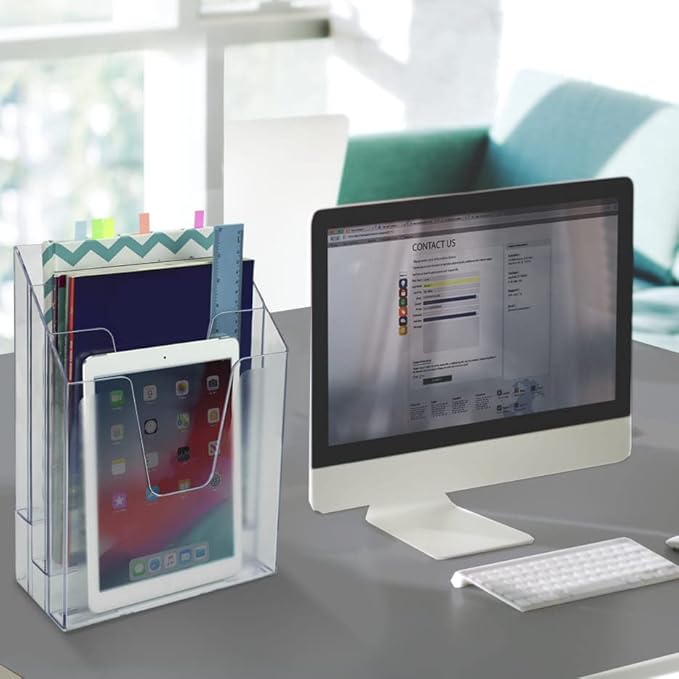 Acrimet Vertical Triple File Folder Holder Organizer, File Sorter (Plastic) (Clear Crystal Color)