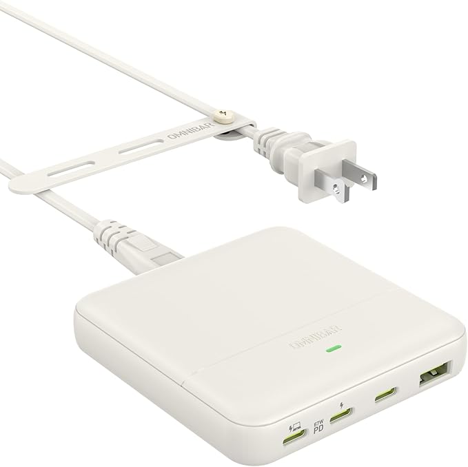 USB C Charging Station 67W, 4-Port Slim USB C Charger Block for iPhone 17/16/15, MacBook Air/Pro with 5ft Extension Cord, 3 USBC, 1 USB-A, Fast Charging Desktop Charger for Home Office Travel, White