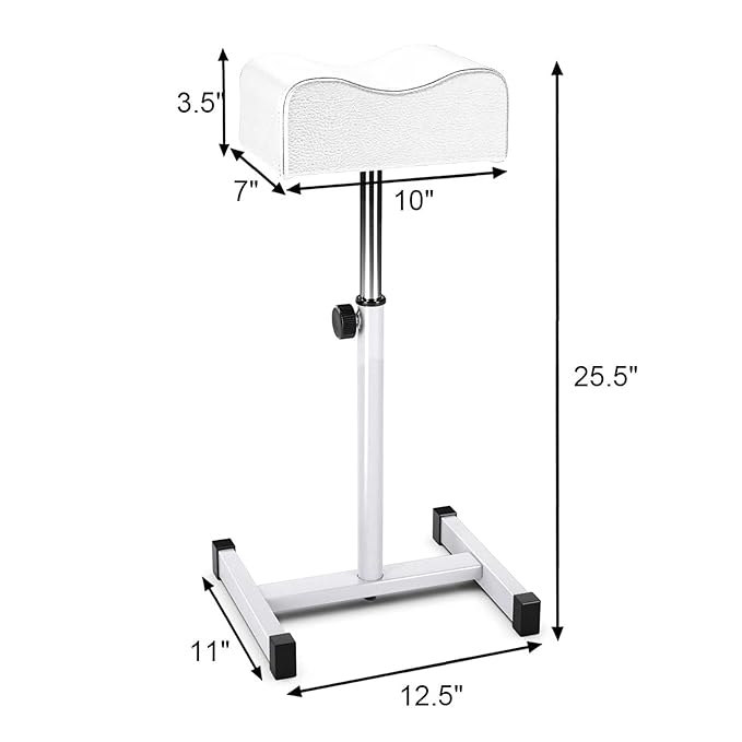CHAOEEMY Pedicure Foot Rest,Adjustable Height Pedicure Stool,Pedicure Stand for Home Salon,Tattoo,Nail Tech(White)