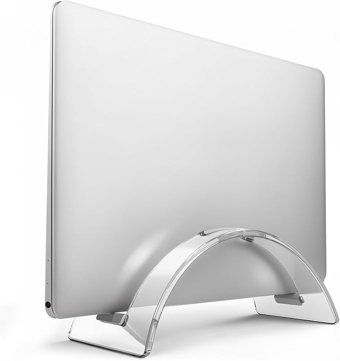 Acrylic Vertical Laptop Stand, Sleek Transparent Desktop Notebook Dock, Space-Saving Docking Stand for MacBook, Surface, HP, Dell and More