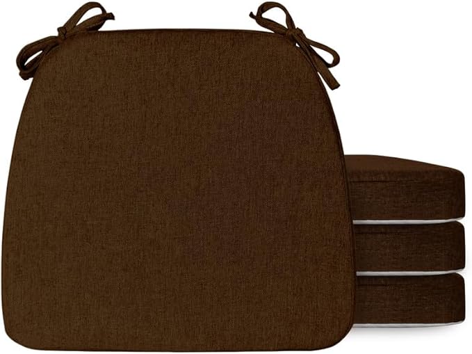 Chair Cushions Set of 4, D-Shaped Seat Cushion for Chair, Non Slip Chair Pads with Ties, 17" x 16" x 2", 40D Foam, Removable Washable Cover, Seat Cushions for Kitchen Chairs, Brown