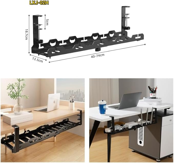 Under Desk Cable Management Tray - No-Drill Clamp-On Organizer for Desk Wires & Cords - Single Rack Mount, Steel - Multiple