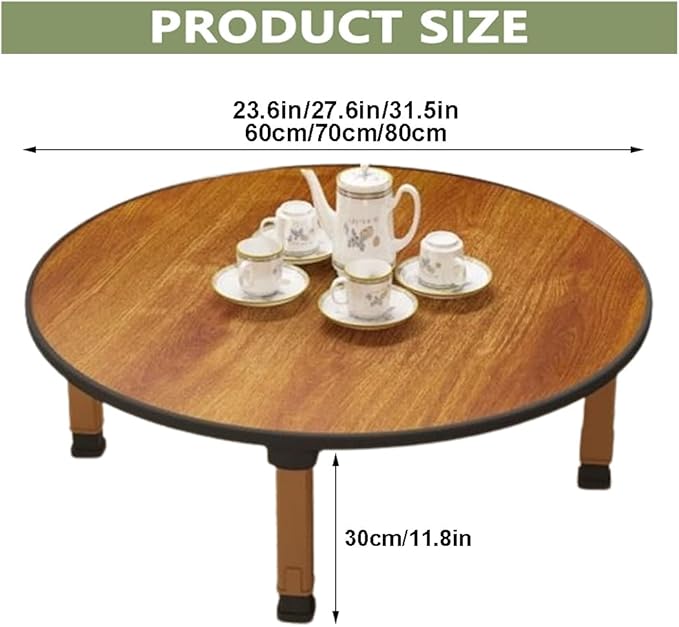 Folding Round Japanese-Style Tea Coffee Table Low Table, Foldable Dining Table, Study Table, Small Desk, for Tatami Sitting On The Floor Bedroom Bay Window Tea Room, Space Save(70 * 30cm)
