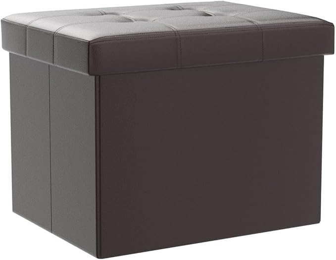 Bsketa 2PC Storage Ottoman, Folding Foot Stool with Thicker Foam Padded Seat Small Leather Storage Ottoman Bench Foot Rest for Living Room Foldable Coffee Table 17x13x13in,Brown