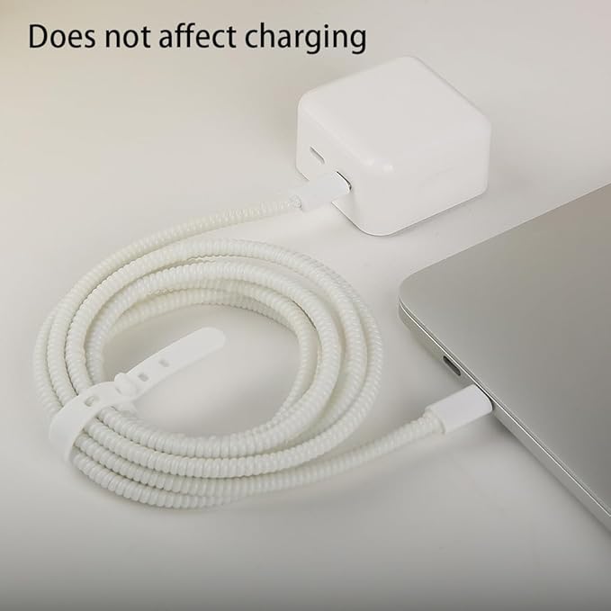4.8M(15.75FT) Spiral Cable Protector, Multicolor Suitable for Most Phone/Pad/Laptop USB Wire Cord Savers Protection Cover Anti-Break Wrap Charger Data Line Cables Sleeves, Pearl White