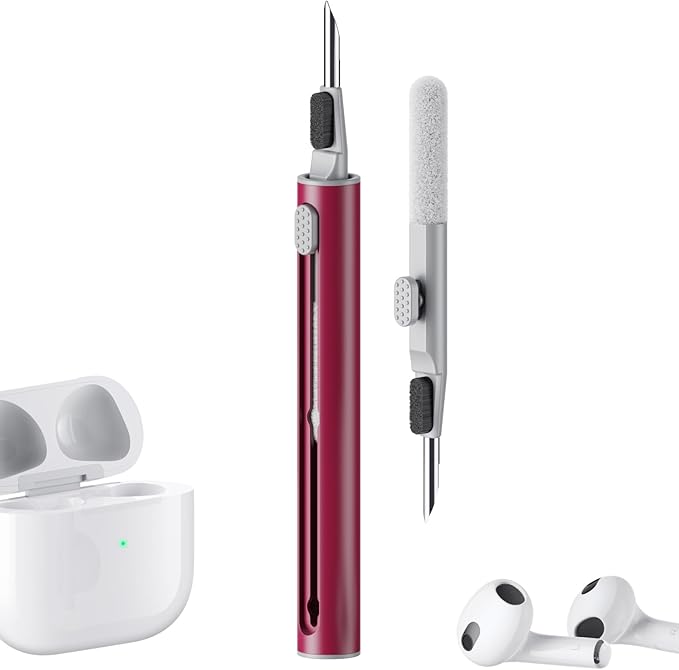 Hyashee Cleaner Kit for Airpods Pro 1 2 3 Multi-Function Cleaning Pen with Soft Brush Flocking Sponge for Bluetooth Earphones Case Cleaning Tools (Red)
