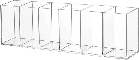 Jetec Acrylic Pen Holder 6 Compartments Makeup Brush Stationery Organizer Pencil Holder for Desk Accessories, Cosmetic Brushes, Dorm, Home, Bathroom, Kitchen, Office Supplies(Clear)