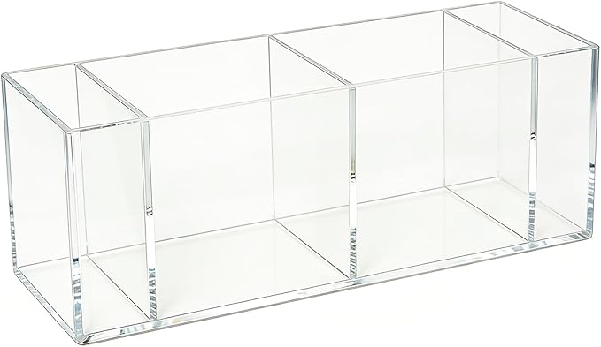 Clear Acrylic Cup Holder with Marker Slot, 4 Compartment Disposable Cup Dispenser Organizer, Coffee Bar Accessories for Home Kitchen, Office Break Room, Party Buffet, Bar Counter Decor
