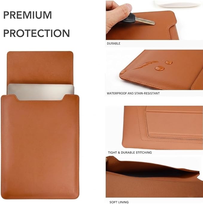 4-in-1 Laptop Sleeve with Stand and Mouse Pad, Faux Leather Protective Case with Accessory Pouch for 13.3-14 Inch Laptops, Brown