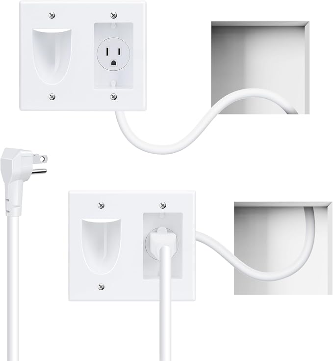 in Wall Cable Management Kit, Cord Hider for Wall Mounted TV with Triple Outlet, 6.5FT Power Cable and 6.2FT Extension Cable, 20A TV Wire Hider for Wall