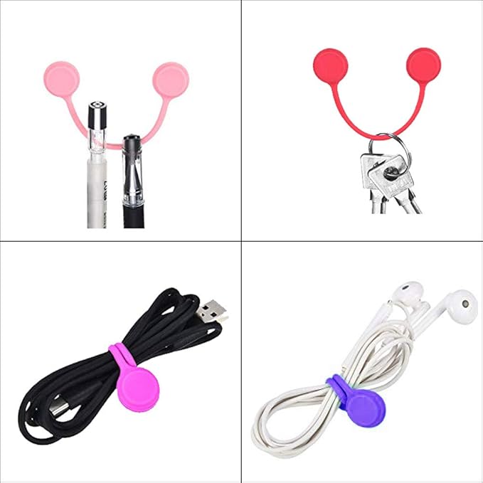 Reusable Magnetic Ties with Strong Magnet for Bundling and Organizing Cables,Headphone Cables,USB Charging Cords,Hanging & Holding Keychain,Silicone Cord Winder Magnetic Cable Clips 8 Colors - 24 Pack