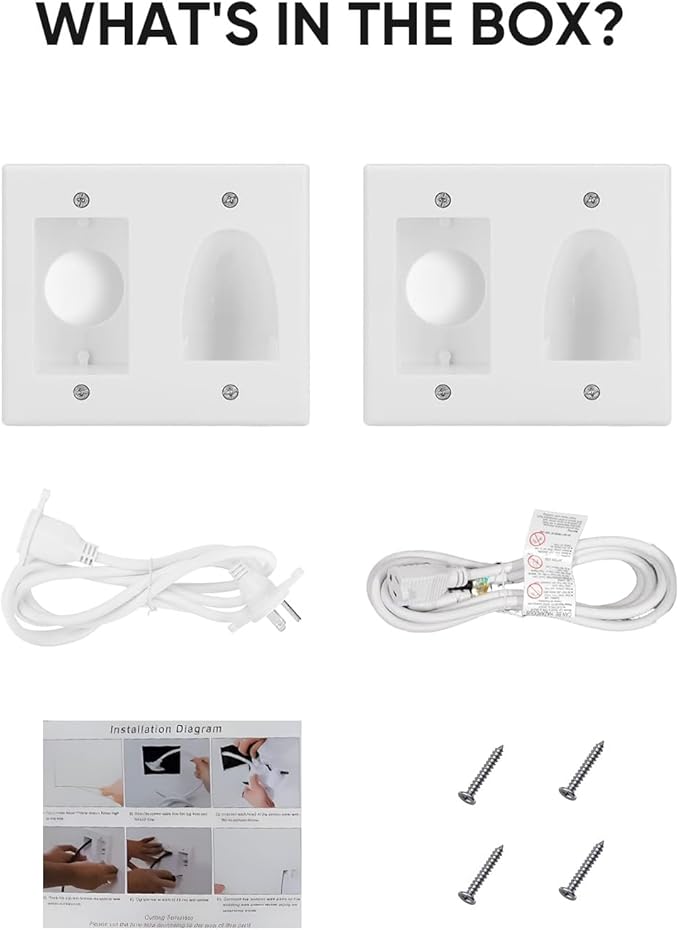 FORGING MOUNT Cord Hider for Wall Mount TV with 6.23 ft Extension Cord, White in Wall Cable Management Kit, Includes 2 Plug Plates and Hole Saw Drill Attachment for Easy Install