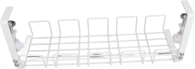 Zerodis Storage Racks Wire Management Tray Cable Management Rack No Drill Steel Cable Tray Organizers Metal Cord Organizer with Clamp for Standing Desk Under Desk Under (White)