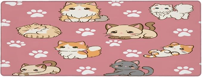 Large Mouse Pad Cute Animal Cat Non-Slip Rubber Long Gaming Desk Mat Big Computer Keyboard Mousepad Waterproof Protector Wristing Pad for Gaming Office Home Decorative 31.5 X 11.8 Inch