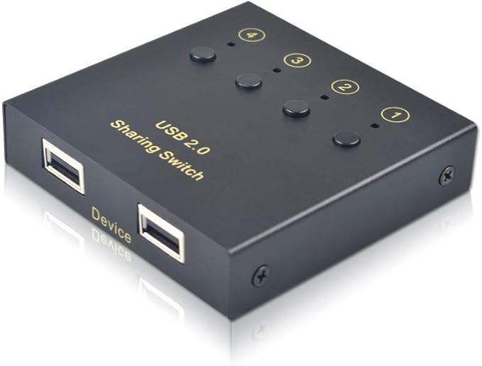 eKL USB Switch Selector 4 Computers in Sharing 2 USB Devices Out Controller USB 2.0 Peripheral Switcher Box Hub for Mouse Keyboard PCs Scanner Printer with Button Swapping and 4 Pack USB A to B Cable