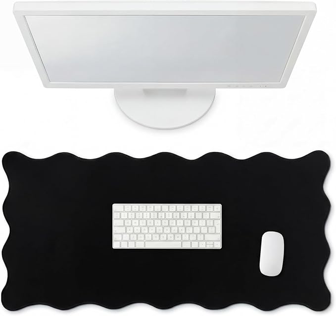 Hahafelt Scalloped Desk Mat Large Desk Pad Cute Coquette Table Mat Aesthetic Preppy Table Make up Pad Nonslip 2026 Graduation Gift with Stitching Waterproof Gaming(Black,23.6 x 13.8 Inches)