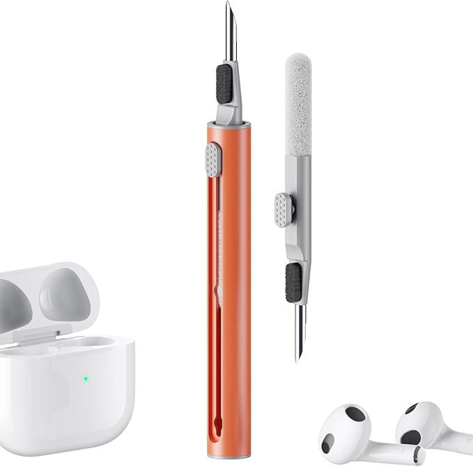 Hyashee Cleaner Kit for Airpods Pro 1 2 3 Multi-Function Cleaning Pen with Soft Brush Flocking Sponge for Bluetooth Earphones Case Cleaning Tools (Orange)