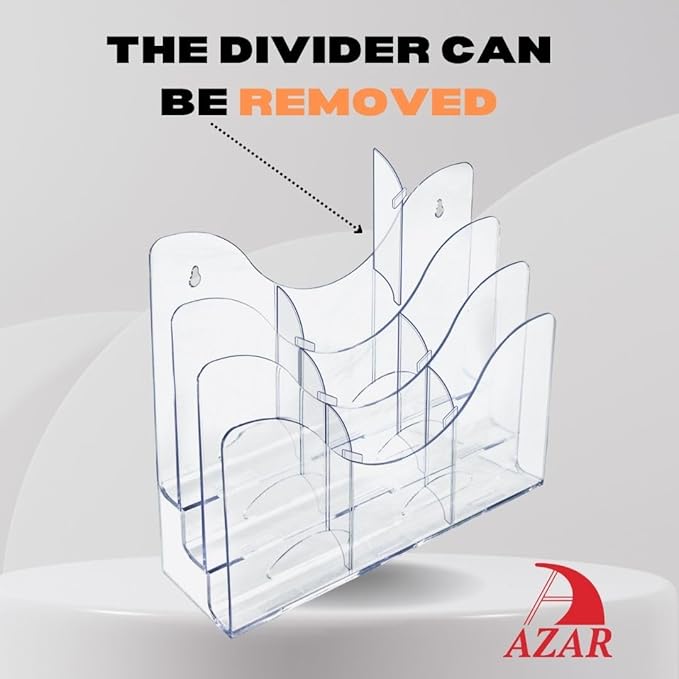 Azar Displays 250099 Three Tier File and Brochure Desktop Wall Organizer Holder with Dividers, Brochure Display Stand, Acrylic File Holder, Clear, 8.5" x 11"