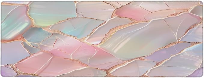 Large Mouse Pad Shell Pink Marble Non-Slip Rubber Long Gaming Desk Mat Big Computer Keyboard Mousepad Waterproof Protector Wristing Pad for Gaming Office Home Decorative 31.5 X 11.8 Inch