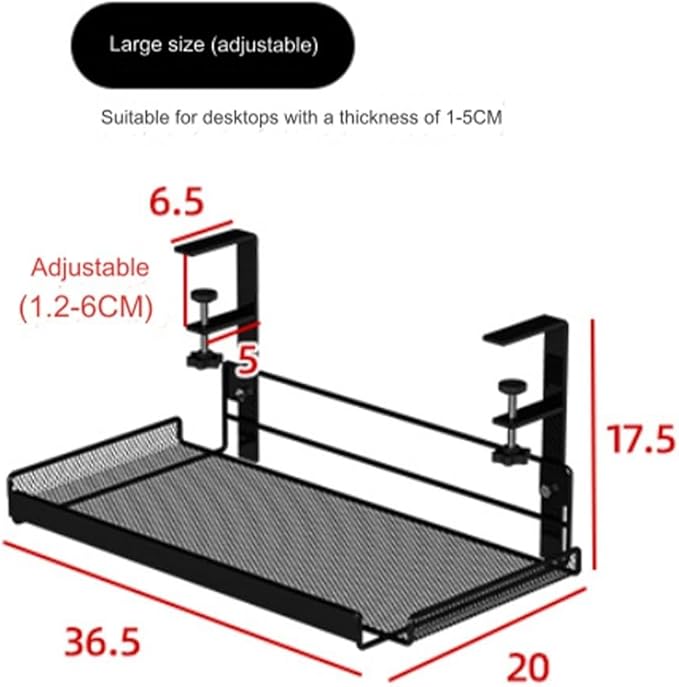 Cable Management Under Desk, Under Desk Cable Management Tray, No Drill Steel Desk Cable Organizers, Wire Management Tray Cable Management Rack 36.5 * 20 * 17.5cm (Black-L)