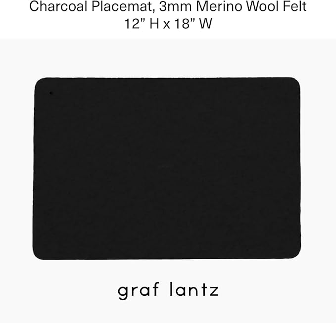 Graf Lantz - Merino Wool Rectangle Placemat - Charcoal (12" H x 18" W) - 3mm Merino Wool Felt Table Mat - Moisture Wicking - Odor, Stain, Heat & Dirt Resistant - Luxury Home Decor - Made in The USA