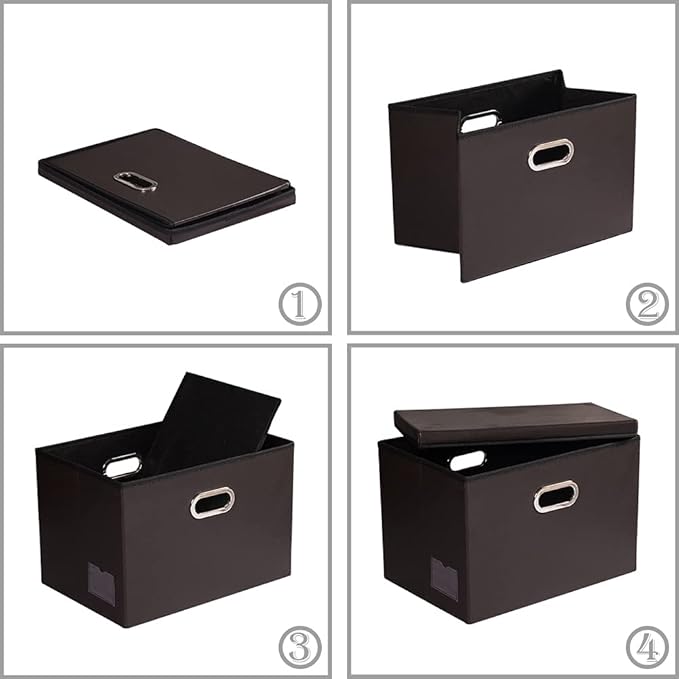 PRANDOM Foldable Storage Bins with Lids [5-Pack] Leather Fabric Collapsible Storage Boxes Organizer Containers Baskets Cube with Cover for Bedroom Closet Office Nursery Brown 14.9x10.8x10