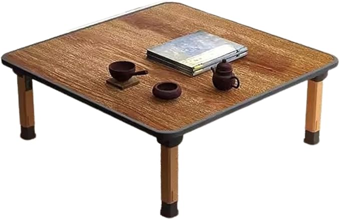Japanese Wooden Folding Tea Coffee Tables, Square Floor Adjustable Low Table for Tatami Sitting On The Floor, Foldable Laptop Kotatsu Dining Table Meditation Bay Window Table (70 * 70cm)