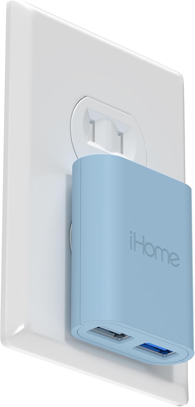 iHome 2-Port USB Wall Charger, AC Pro Multiport Plug Adapter, Phone Charging Block with Dual Ports for Home & Travel