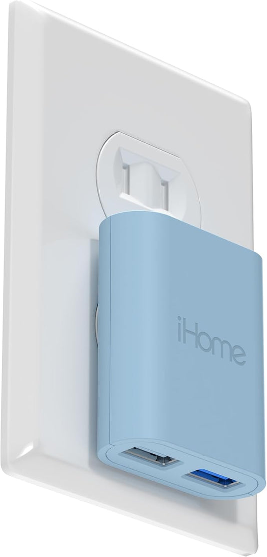iHome 2-Port USB Wall Charger, AC Pro Multiport Plug Adapter, Phone Charging Block with Dual Ports for Home & Travel