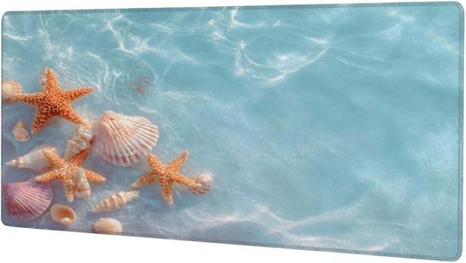 Starfish Beach Ocean Large Mouse Pad Non-Slip Rubber Long Gaming Desk Mat Big Computer Keyboard Mousepad Waterproof Protector Wristing Pad for Gaming Office Home Decorative 31.5 X 11.8 Inch