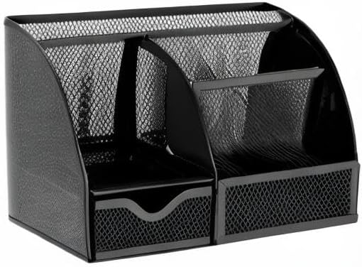 Exerz Desk Organizer Black Office Desk Accessories Supplies Office Storage Desktop Pencil Pen Holder with Drawer Home Workspace