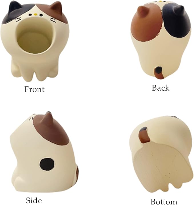 Cute Small Pen Pencil Holder, Kawaii Resin Cat Dog Dinosaur Rabbit Animal Paper Clip Toothbrush Mini Storage Organizer Office Desk Decorations