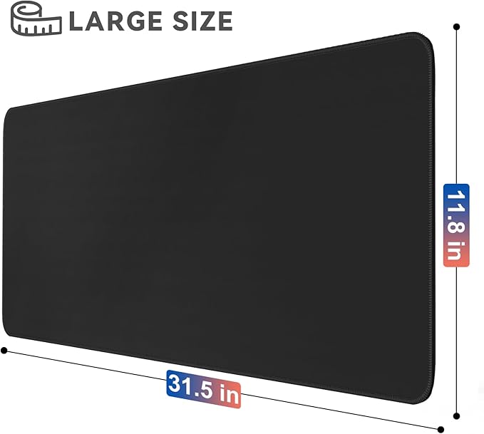 Gaming Mouse Pad Big Mousepad with Non-Slip Rubber Base, 31.5 x 11.8 in XL Large Computer Mat for Gaming Home Office, Long Keyboard Pad Black Mouse Mat for Computer with Stitched Edges, Black