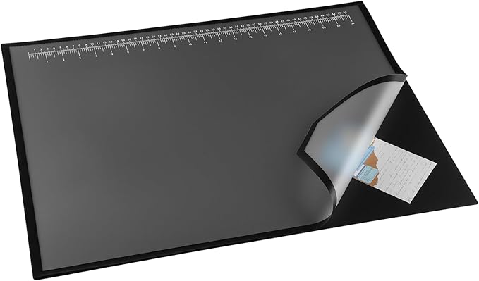 Colingmill 24" x 19" Black Desk Pads Desktop Organizer with Clear Overlay Desk Mat with Metric and English Rulers on Overlay for Office and Home (Ruler)