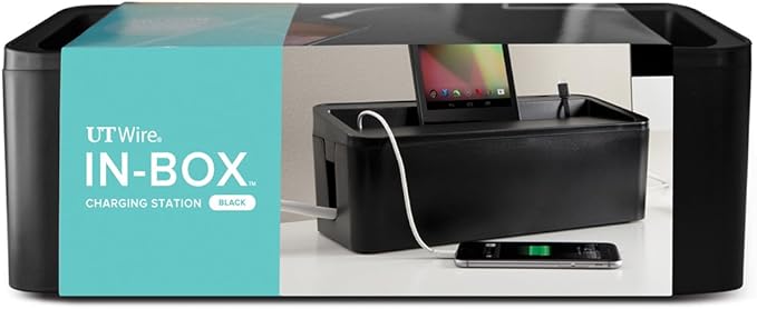 UT Wire UTW-BXSM-BK Desktop Mobile Charging Station & Power Strip Box, Black