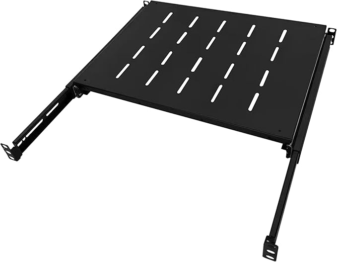 1U Sliding Shelf Tray 19in Mount Keyboard Shelf Tray, Adjustable Depth 14.75 to 26in Sliding Tray for Server Rack/Cabinet Steel Pull Out Drawer for Racks 200LBS Weight GLOBALRACK(SLD-1U14-26)
