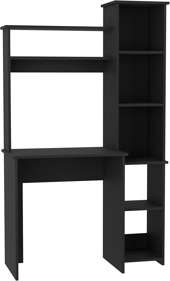 2 Piece Office Desk Set: Modern Computer Desk with Bookshelf - Dark Gray Wood Home Office Furniture for Content Creators & Remote Work Spaces