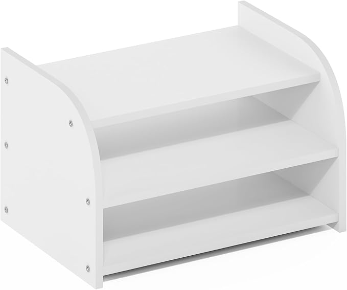 Furinno Classic Desk Organizers and Accessories, 3-Tier Monitor Riser, Office Organization, Desk Top Book Shelf, for Office Supplies, Desk Accessories, White