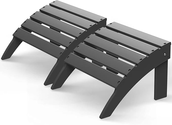 GREENVINES Adirondack-Ottoman | Set of 2 | HDPE Plastic | Outdoor Footrest | All Weather | Foot Rest | Foot Stool | Grey | for Adirondack Chair | for Patio Backyard Pool