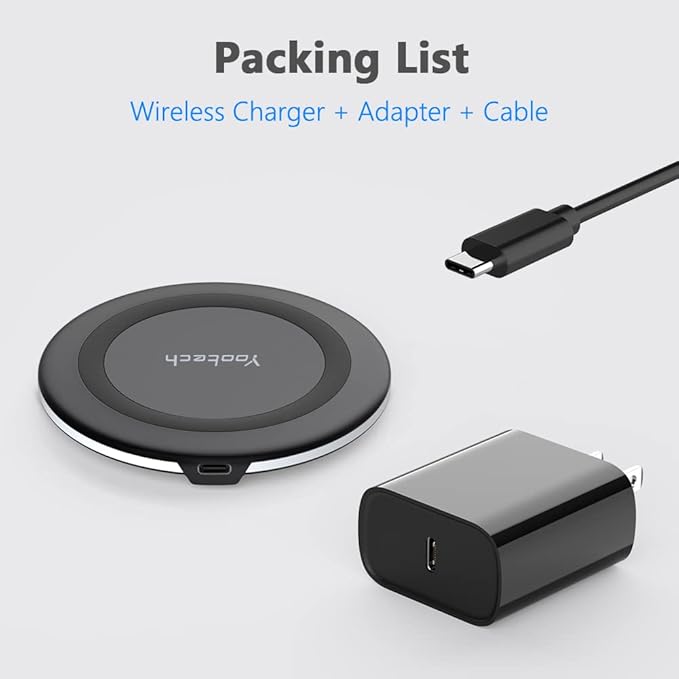 yootech Wireless Charger, 10W Max Wireless Charging Pad with Quick Adapter, Compatible with iPhone 17/17 Pro/17 Pro Max/Air/16/15/14/13/SE 2022/12/11/X,Samsung Galaxy S25/S24/S23, for AirPods Pro 3